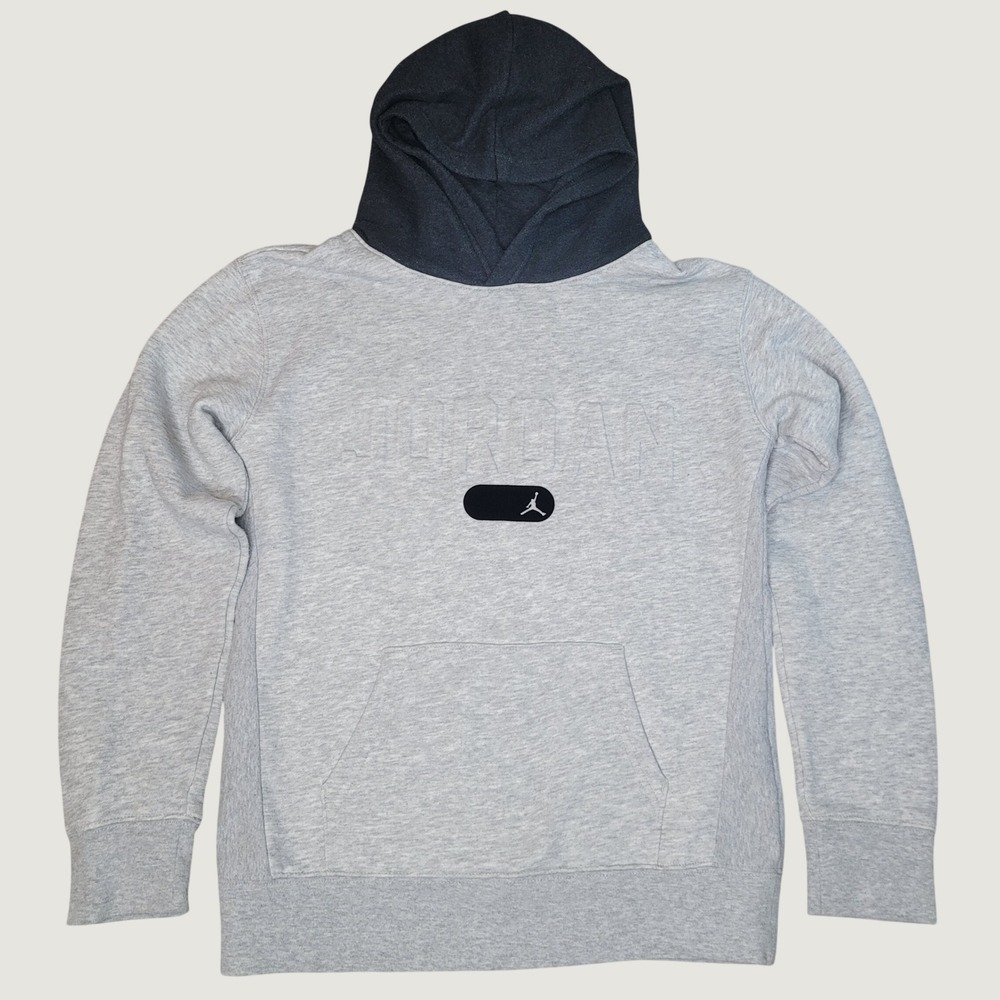 Jordan Boys Grey Charcoal Fleece Pullover Hoodie Sweatshirt Size L 12-13 Yrs